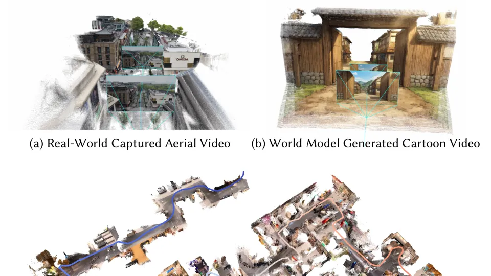 LingBot-Map qualitative reconstruction results for real-world and generated video sequences.