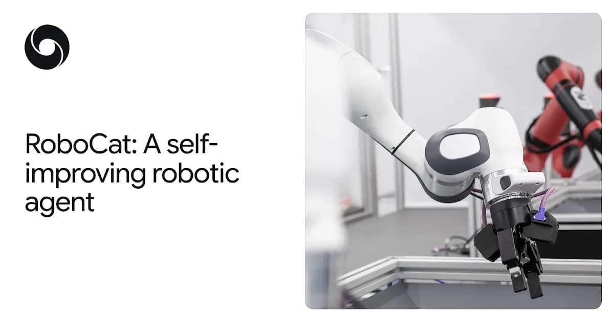 RoboCat official Google DeepMind image showing a self-improving robotic agent.