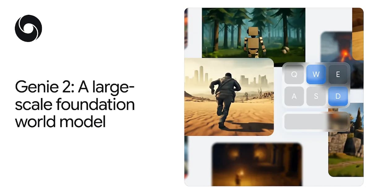 Genie 2 official Google DeepMind image showing diverse action-controllable 3D environments.